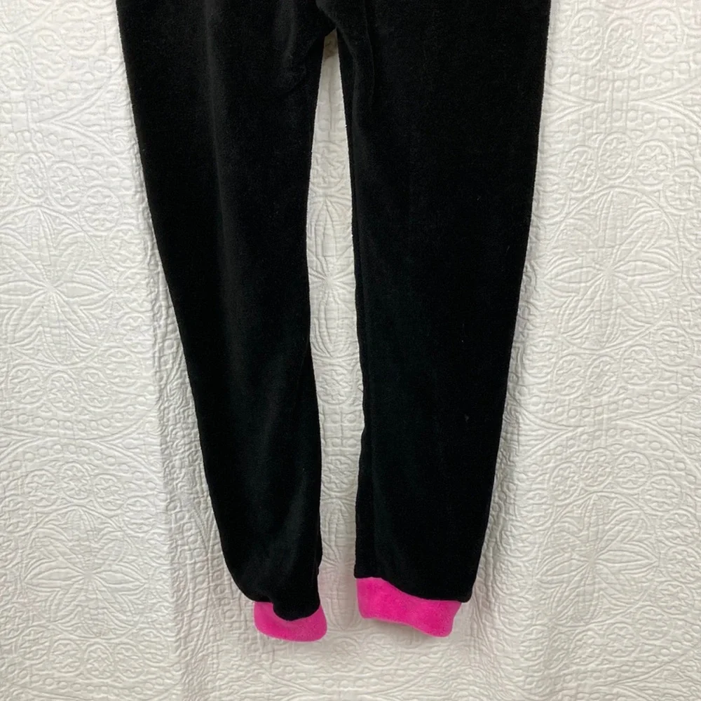 PJ Couture Women’s Black Kitty Fleece Onesie Pajamas sz Large